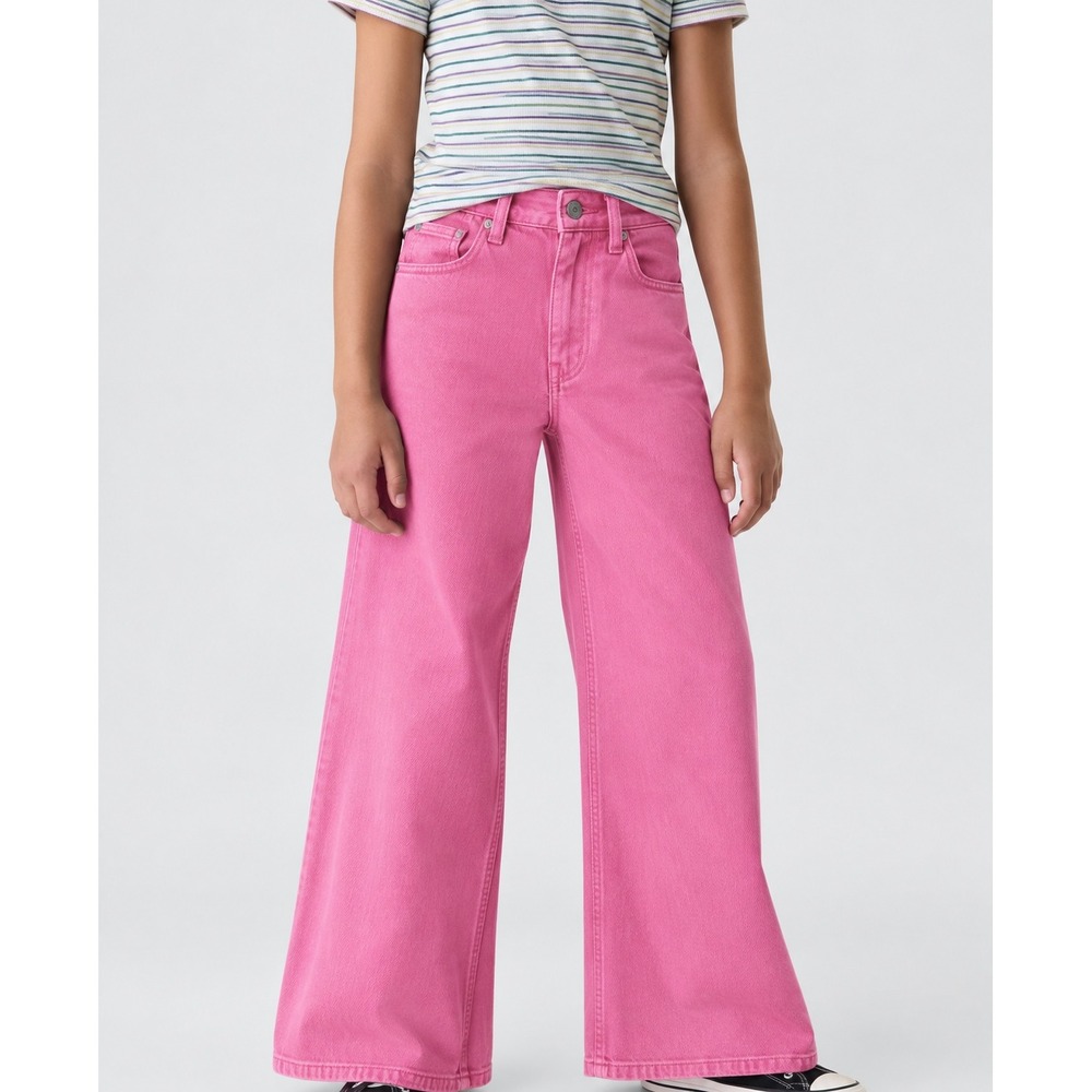 Gap Kids Girls Pink High Rise Wide Leg Ankle Jeans Adjustable Waist Size 12 NWT